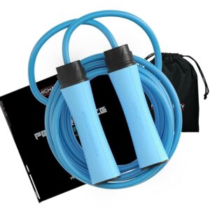 High Activity Polyvinyl Chloride -Adjustable Medium Weighted Jump Rope For Men,Women&Children- Medium Heavy Skipping Rope For Men &Women Exercise Workout-Tangle Free Jumping Rope (10 Feet,Cool Blue)