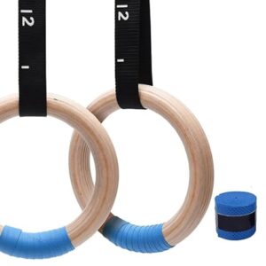 Wood Gymnastics Rings with Adjustable Cam Buckle Straps Exercise Non-Slip Training for Home Gym Full Body Workout