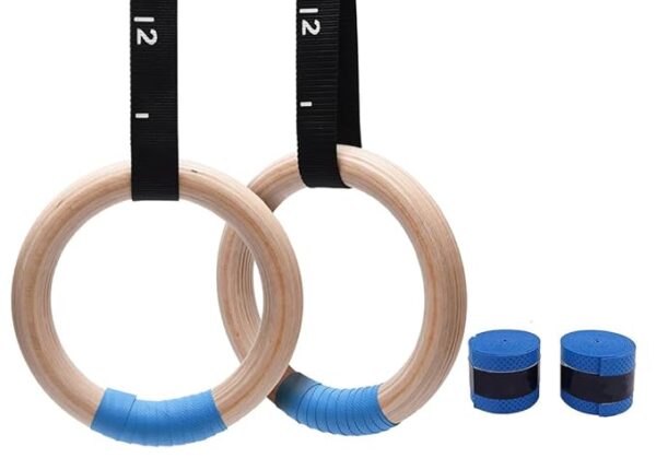 Wood Gymnastics Rings with Adjustable Cam Buckle Straps Exercise Non-Slip Training for Home Gym Full Body Workout