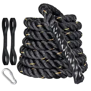 Professional Heavy Duty Poly Dacron 30 FEET 2 Inch Thick Battle Rope for Gym with Stainless Steel Locking Carabiner & Non-Slip Nylon Anchor