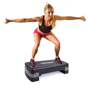 27'' Fitness Aerobic Step Adjust 4" - 6"Exercise Stepper with Risers Home Gym (Black + Gray)