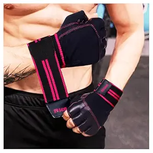 Leather Gym Gloves For Men And Women, Gloves For Professional Weightlifting, Fitness Training And Workout (L (Fits 8-8.5 Inches), Blue-Black)