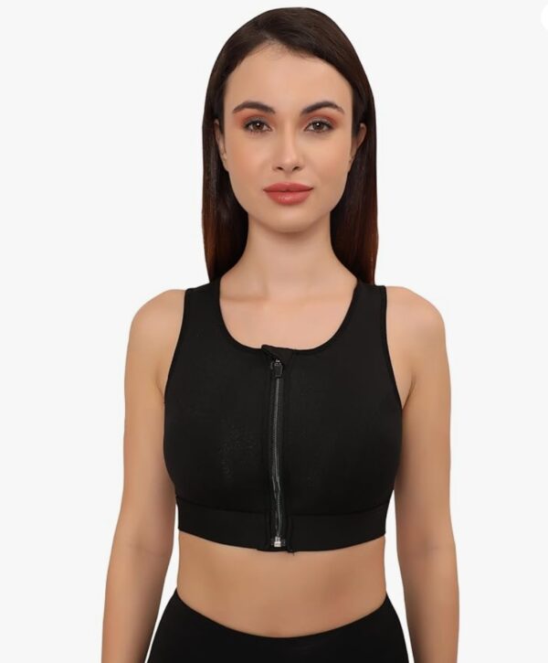 Women's Sports Bra | Wirefree Full Coverage Sports Bra | High Impact Mesh Racerback Design with Front Zip, Cushion Straps & Removable Pads | Ideal for Gym, Yoga, Fitness Workouts-Black