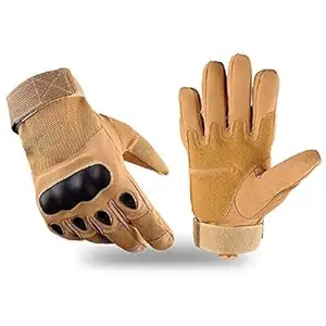 Full Finger Hard Knuckle Motorcycle Army Shooting Outdoor Breathable Gym & Fitness, Cycling Riding Gloves for Men and Boys (Beige)