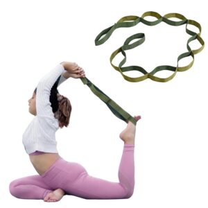 11 Loop Yoga Belt for Men & Women | Multi Functional Non Slip, Lightweight Loop Stretchable Belt for Yoga, Pilates, Gymnastics, Dance & Flexibility, Home Fitness & Therapy | Yoga Props- Green
