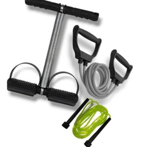Stylish Heavy Quality Muscle Chest Expander Rope Workout Pulling Exerciser with Black Double Spring Exercise Equipment| Stomach Machine for Women and Men Exercise in Gym | Set of 2-Black