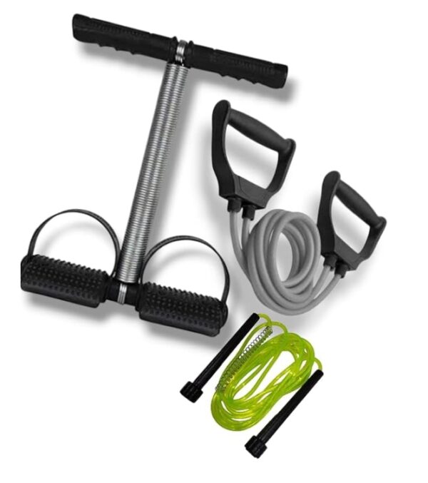 Stylish Heavy Quality Muscle Chest Expander Rope Workout Pulling Exerciser with Black Double Spring Exercise Equipment| Stomach Machine for Women and Men Exercise in Gym | Set of 2-Black