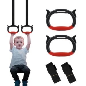 Kids Gymnastic Rings Pair with 3.3ft Heavy-Duty Adjustable Nylon Webbing Strap for Home Fitness, 330Lbs Loading, Rubberized Grip, Durable Design, Gym Equipment for Kids & Teens Training
