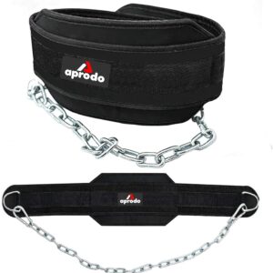 Aprodo Professional Back Support DIP Belt with Steel Chain 36 INCHES Weighted Chain for DIPS Pull UPS Weight Lifting Crossfit, ONE Size FITS All (Black Black)