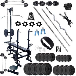 Bodyfit Fitness Gym Set for Home with New Model Heavy 20in1 Gym Bench Press for Home Gym, Weight Plates, Complete Body Workout & Fitness Dumbbell Equipment. (100Kg Weight Plates)