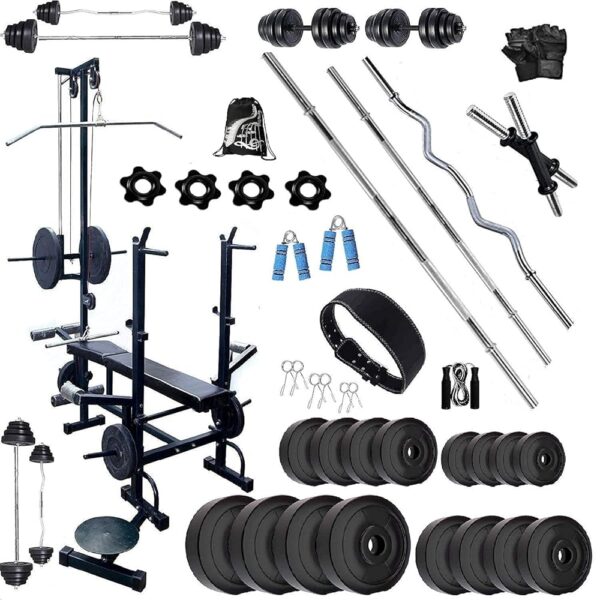 Bodyfit Fitness Gym Set for Home with New Model Heavy 20in1 Gym Bench Press for Home Gym, Weight Plates, Complete Body Workout & Fitness Dumbbell Equipment. (100Kg Weight Plates)