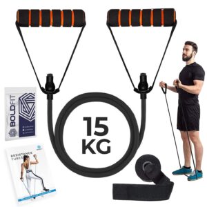Boldfit Resistance Tube with Foam Handles, Door Anchor for Exercise & Stretching, Suitable in Home & Gym Workout for Men & Women-15kg-Black