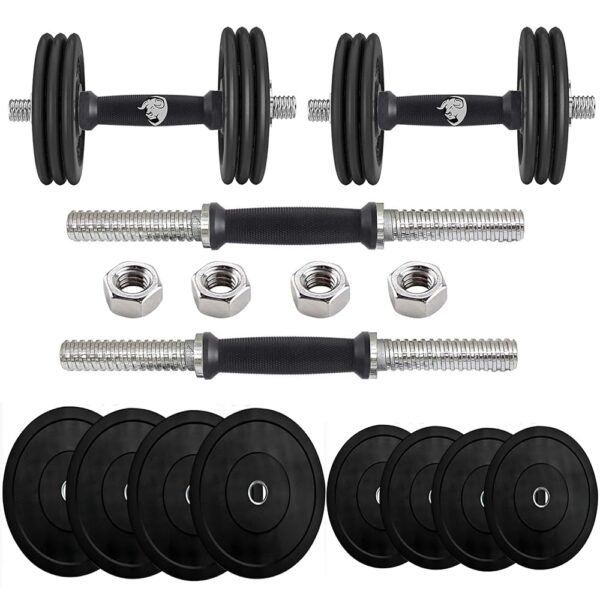 BULLAR Customizable Home Gym Set and Dumbbells Set with Steel, Iron, Rubber, Rubber Coated Weight Plates, Complete Home Gym Combo, Home Gym (Dumbbell Rods, Rubber, 10 KG)