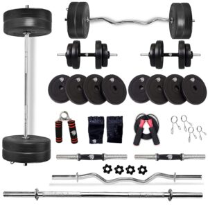 BULLAR Home Gym Set, Home Gym Combo, Home Gym Equipments for men, Home Gym Kit With 8Kg Weight Plates, 4ft Straight Rod and 3ft curl Rod, 1 Pair Dumbbell rods & Accessories