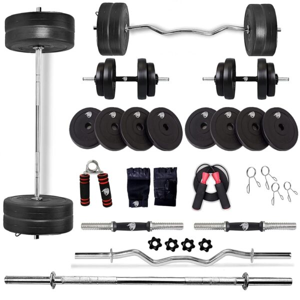 BULLAR Home Gym Set, Home Gym Combo, Home Gym Equipments for men, Home Gym Kit With 8Kg Weight Plates, 4ft Straight Rod and 3ft curl Rod, 1 Pair Dumbbell rods & Accessories