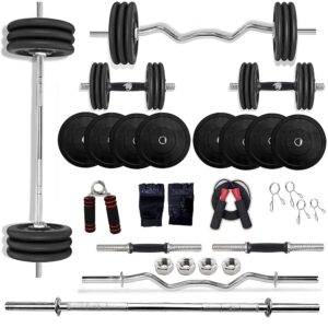 BULLAR Home Gym Set, Rubber Home Gym Combo with 3Ft Curl 5 Feet Straight Rod, Pair of Dumbbell Rods, rubber Weight Plates Combo, Gym Equipment for Workout Fitness Exercise Kit...