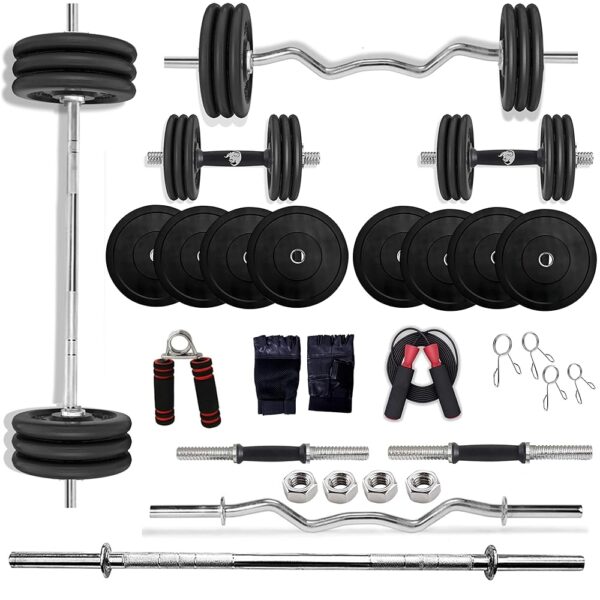 BULLAR Home Gym Set, Rubber Home Gym Combo with 3Ft Curl 5 Feet Straight Rod, Pair of Dumbbell Rods, rubber Weight Plates Combo, Gym Equipment for Workout Fitness Exercise Kit...