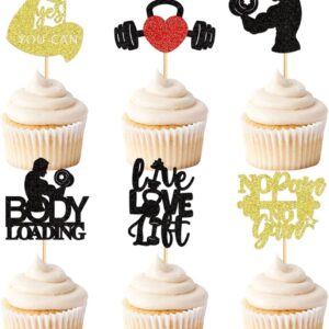 Confetti! 24pcs Gym-Themed Cupcake Toppers, Fitness and Weightlifting Decorations for Birthday Parties, Fitness Enthusiast Party Supplies