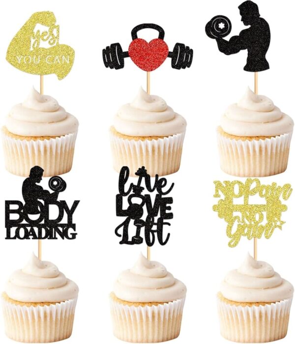 Confetti! 24pcs Gym-Themed Cupcake Toppers, Fitness and Weightlifting Decorations for Birthday Parties, Fitness Enthusiast Party Supplies