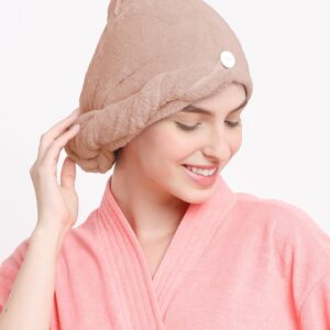 Cortina Microfiber 380 TC Hair Towel Cap,Soft Absorbent Quick Drying Cap for Curly Thick Hair,Wrap Cap for Women Girls-Pack of 1,Light Brown