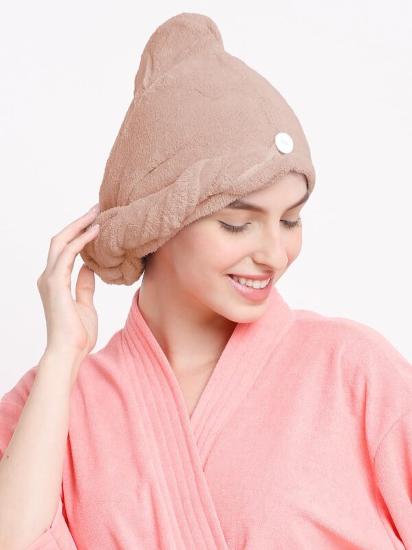Cortina Microfiber 380 TC Hair Towel Cap,Soft Absorbent Quick Drying Cap for Curly Thick Hair,Wrap Cap for Women Girls-Pack of 1,Light Brown