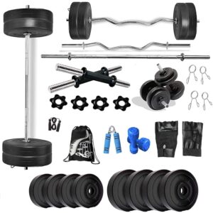 Encanto Home Gym Set 16 Kg to 100 Kg with Straight and Curl Rod + Dumbbell Rods Complete Exercise Equipments 1Kg Pair Dumbbell. (16)