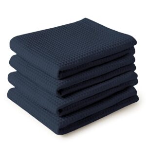 Encasa XO Kitchen Dish Towels Set | Navy Blue | Waffle Weave and Flat Hand Tea Towel | 70x45 cm | Quick Drying Reusable Cotton Washcloths | Multipurpose Lightweight Dishcloths...