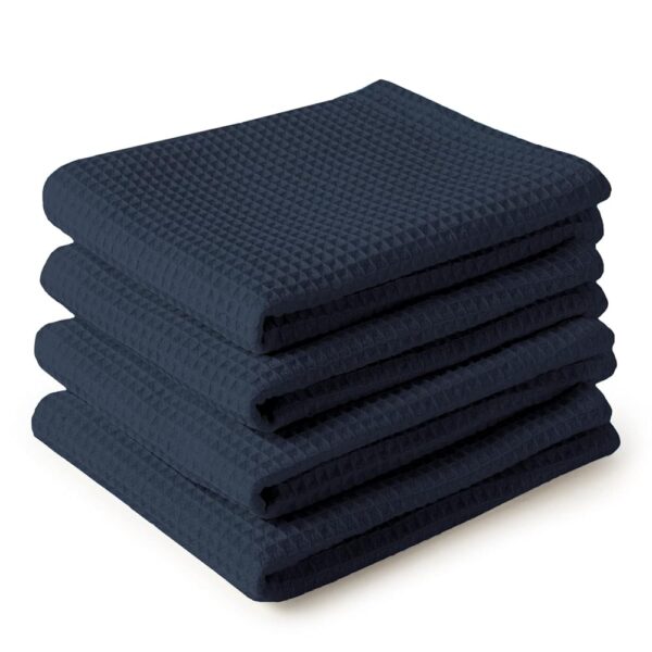 Encasa XO Kitchen Dish Towels Set | Navy Blue | Waffle Weave and Flat Hand Tea Towel | 70x45 cm | Quick Drying Reusable Cotton Washcloths | Multipurpose Lightweight Dishcloths...