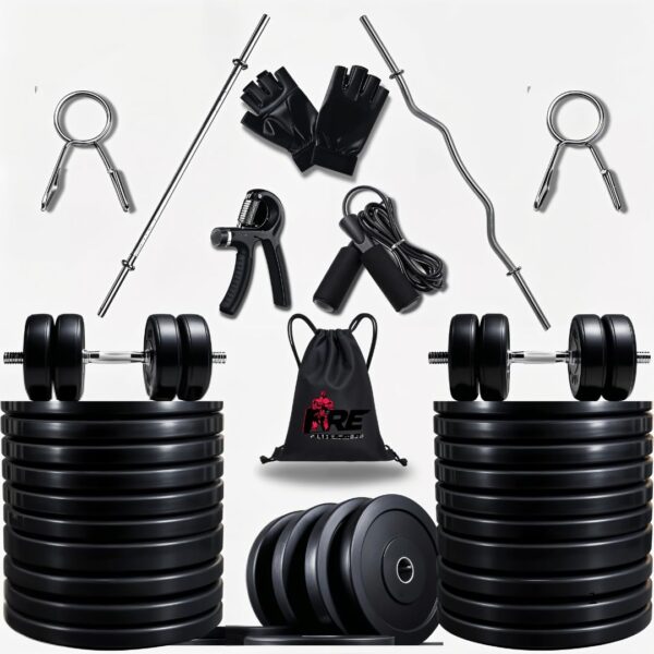 Gym equipment for home workout 40KG gym Rubber weight plates combo, with accessories for men and women home strength training workout set | IRE FITNESS