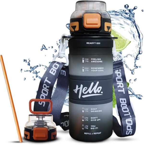 HomeFast Motivational Water Bottle Time Marker, Unbreakable Sports Water Bottles with Straw, Leak Proof BPA Free Water Bottle for Office, Gym, Home, School, Sports Fitness...