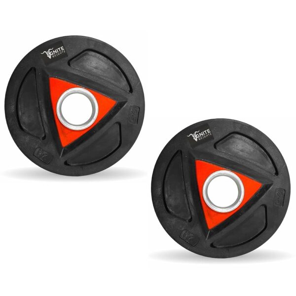 IGNITE WEIGHTS® Barbell Olympic Weight Plates for Home Gym with 50mm Dia Tri Grip Iron Coated PVC Rubber Plate (2.5kg X 2)