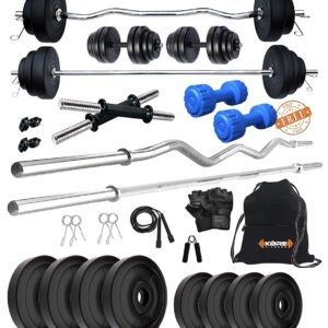 Kore PVC 20 Kg Combo 343 with PVC Adjustable Dumbbells Home Gym Kit, Multicolour