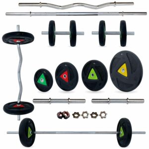 LEEWAY 100Kg Rubber Weight Plates, Complete Home Gym Combo Set: Dumbbells, Weights, And More For Men | Home Workout Equipment Gym Kit Exercise Equipment (100Kg Set...