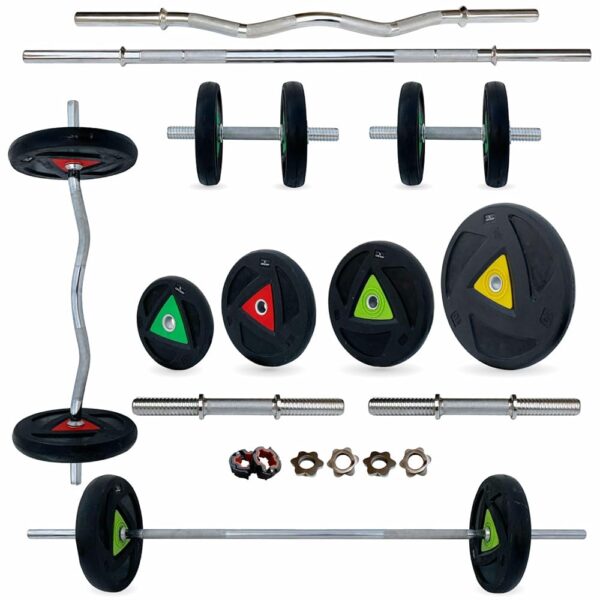 LEEWAY 100Kg Rubber Weight Plates, Complete Home Gym Combo Set: Dumbbells, Weights, And More For Men | Home Workout Equipment Gym Kit Exercise Equipment (100Kg Set...