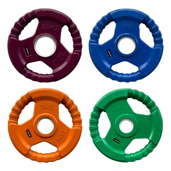 LEEWAY Color Rubber Coated Metal Integrated (50kg combo) Olympic Rubber Weight Plates 51mm|Tri-Grip Rubber Weight| Olympic Barbell Spare Gym Weight Plates for Strength Training|...