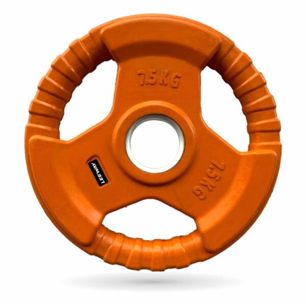 LEEWAY Color Rubber Coated Metal Integrated (7.5kg X 2) Olympic Rubber Weight Plates 51mm|Tri-Grip Rubber Weight| Olympic Barbell Spare Gym Weight Plates for Strength Training|...