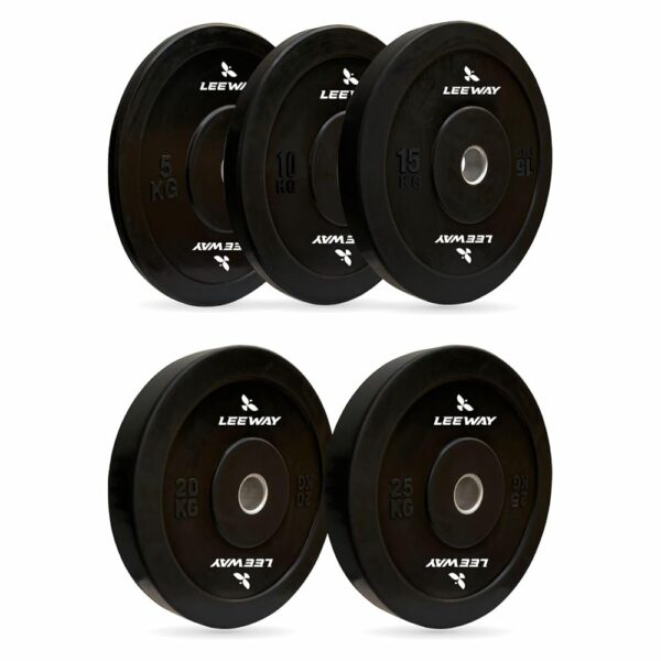 LEEWAY Olympic Black Bumper Plates, (150kg combo)| Rubber Bumper Weight Plates with 50 mm Dia| Olympic Barbell Bar Weight Plate for Weightlifting/Strength Training| Weight Plate...