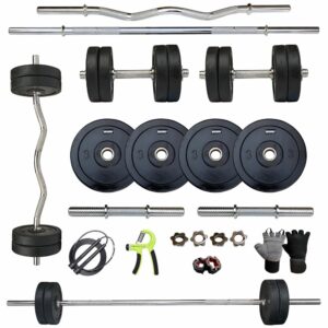 LEEWAY Rubber Weight Plates Set; 70 Kg Gym Plates Home Gym Combo; Exercise Equipment for Strength Training Equipment | Weight Lifting Workout Gym Rod and Dumbbell Set (70kg Set...