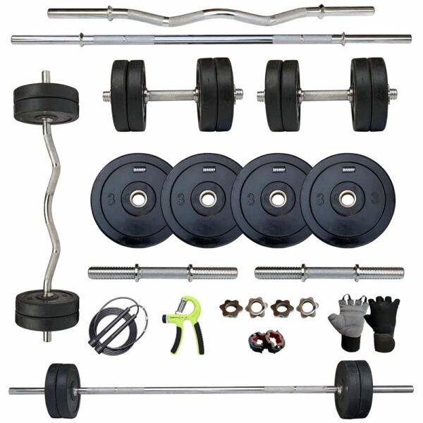 LEEWAY Rubber Weight Plates Set; 70 Kg Gym Plates Home Gym Combo; Exercise Equipment for Strength Training Equipment | Weight Lifting Workout Gym Rod and Dumbbell Set (70kg Set...