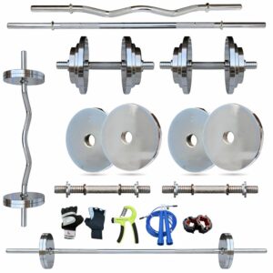 Leeway Steel Home Gym Set 20kg with 3Ft Curl (28mm), 5Ft Straight Rod (28mm), Dumbbell Rods, Steel Weight Plates Combo, Gym Equipment Workout Fitness Exercise Kit ((2X4+3X4)...