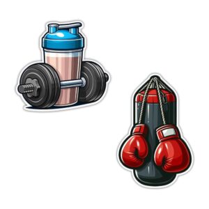 magneverse Dumbell with Shaker & Boxing Bag with Boxing Gloves Gym Fridge Magnet Set - Premium Acrylic Magnets for Kitchen & Home Decor (Set of 2 Gym Magnet for Fridge)