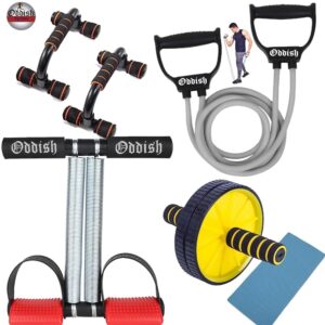 ODDISH Way to Fitness Tummy Trimmer Double Spring & Push-Up Bar with Resistance Tube, Ab Roller, & Toning Tube Combo Pack – Full Body Ab Exercise Equipment for Men & Women –...