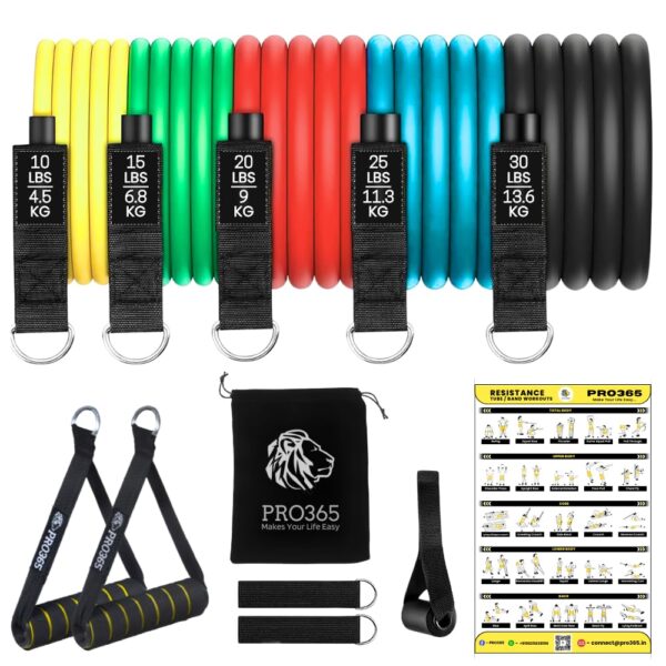 PRO365 Premium Resistance Exercise Bands Set| Thickened Door Anchor| Cushioned Handles| Ankle Straps| Carry Bag| Instruction Manual| Physical Therapy & Strength Training| 1 Year...