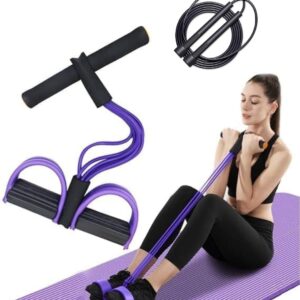Pull Reducer Training Bands 4 Tubes+(1 Pencil Skipping Rope Free) Yoga Pedal Puller Resistance Band, Natural Latex Tension Rope for Abdomen/Waist/Arm/Leg Stretching Slimming...