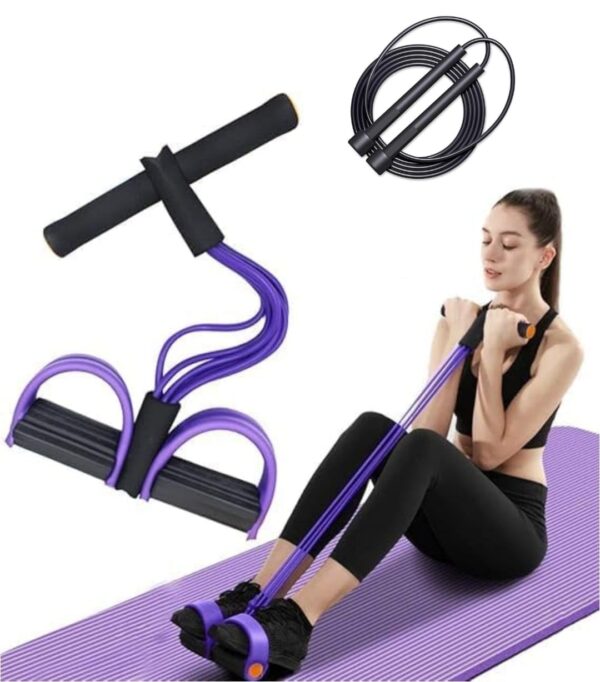 Pull Reducer Training Bands 4 Tubes+(1 Pencil Skipping Rope Free) Yoga Pedal Puller Resistance Band, Natural Latex Tension Rope for Abdomen/Waist/Arm/Leg Stretching Slimming...