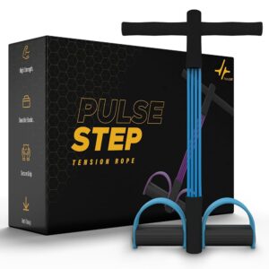PulseStep 4-Tube Resistance Band Exercise Puller, Yoga Pedal Tension Rope, Home Fitness Equipment for Full Body Workout (Black-Blue)