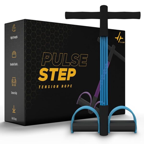 PulseStep 4-Tube Resistance Band Exercise Puller, Yoga Pedal Tension Rope, Home Fitness Equipment for Full Body Workout (Black-Blue)