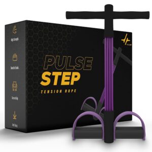 PulseStep 4-Tube Resistance Band Exercise Puller, Yoga Pedal Tension Rope, Home Fitness Equipment for Full Body Workout (Black-Purple)