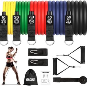 QUXIS Resistance Exercise Bands with Door Anchor, Handles, Waterproof Carry Bag, Legs Ankle Straps for Resistance Training, Physical Therapy, Home Workouts, Resistance Band.,Rubber