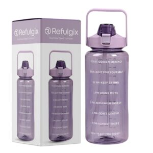 REFULGIX 2L Motivational Sipper Water Bottle with Straw & Time Marker | Leakproof BPA-Free Plastic Sports Bottle for Gym, Office, School, Home & Outdoor (Lilac)
